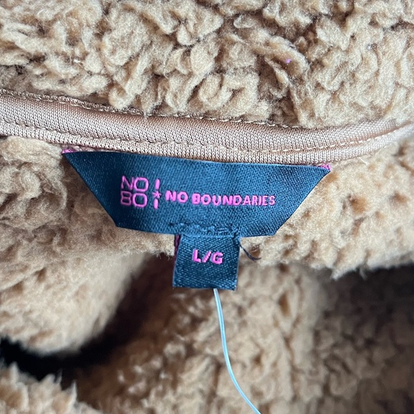 NWOT No Boundaries Brown Sherpa Quarter Zip Pullover Sweater L Teddy Cabincore - Picture 8 of 16